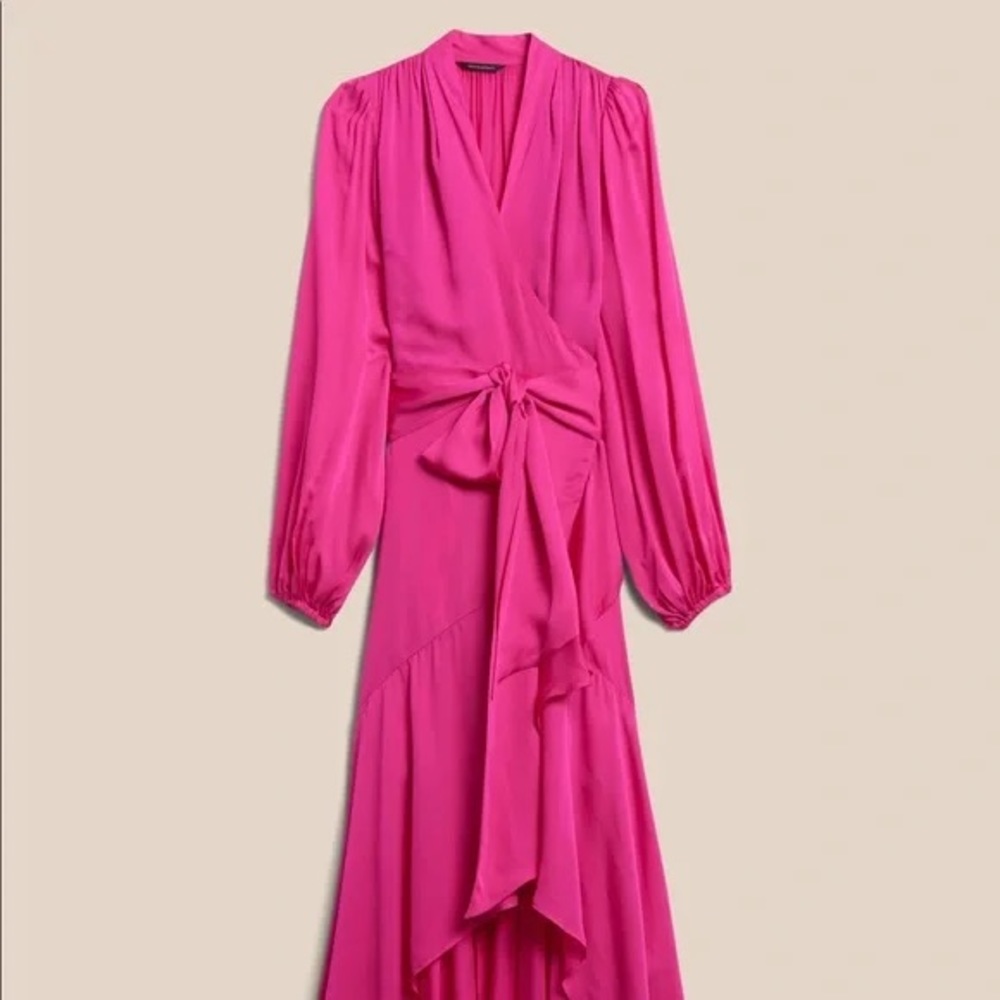 Banana Republic Pink Satin Ruffle Wrap Maxi Dress - Picture 5 of 8